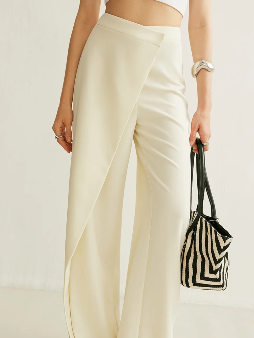 Commense Asymmetrical Cross Wrap High-Waist Pants